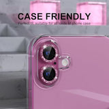 iPhone 16/16 Plus Camera Lens Protector, 9H Tempered Glass, Glitter Pink