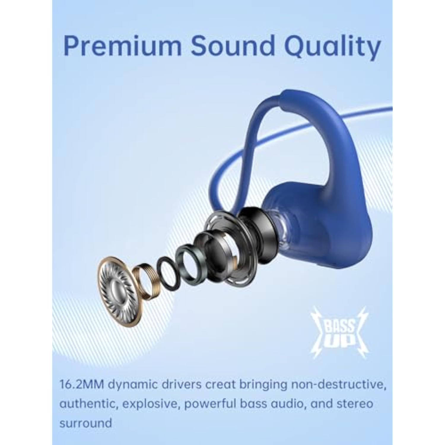 Kids Bluetooth Headphones, Bluetooth 5.4 Air Conduction Open Ear Headphones, Ultra-Light, Stereo Sound With Mic, Ipx5 Waterproof, 15H Playtime, Perfect For School And Outdoor Activities-Blue