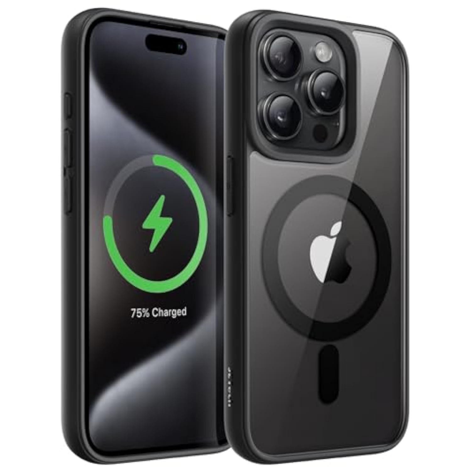 JETech Magnetic Case for iPhone 15 Pro 6.1-Inch Compatible with MagSafe, Shockproof Phone Bumper Cover, Solid Color Matte TPU Frame, Anti-Scratch Clear Back (Black Titanium)