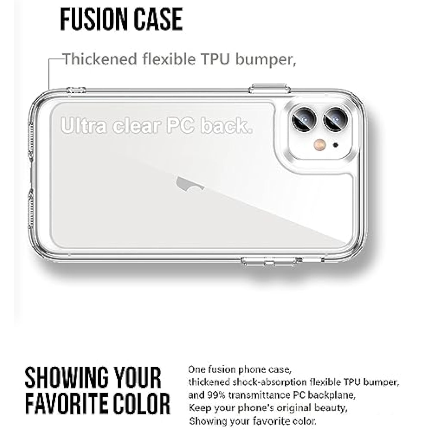 Compatible With Iphone 11 Case: With [Tempered Glass Screen Protector][Built-In 4 Airbags][Not-Yellowing] Military-Grade Shockproof Protective Phone Case For Iphone 11, Crystal Clear