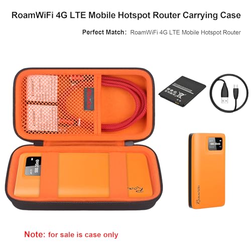 Carrying Case For Roamwifi 4G Lte Mobile Hotspot Router, R10 Router Travel Bag Worldwide Portable Wifi Storage Holder, Mesh Pocket Fits Cable, Black+Inside Orange