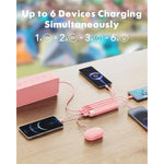 Portable Charger With Built In Cables, Portable Charger With Cords Wires Slim 10000Mah Travel Battery Pack 6 Outputs 3 Inputs 3A Fast Charging Power Bank For Samsung Google Pixel Lg Moto Iphone Ipad