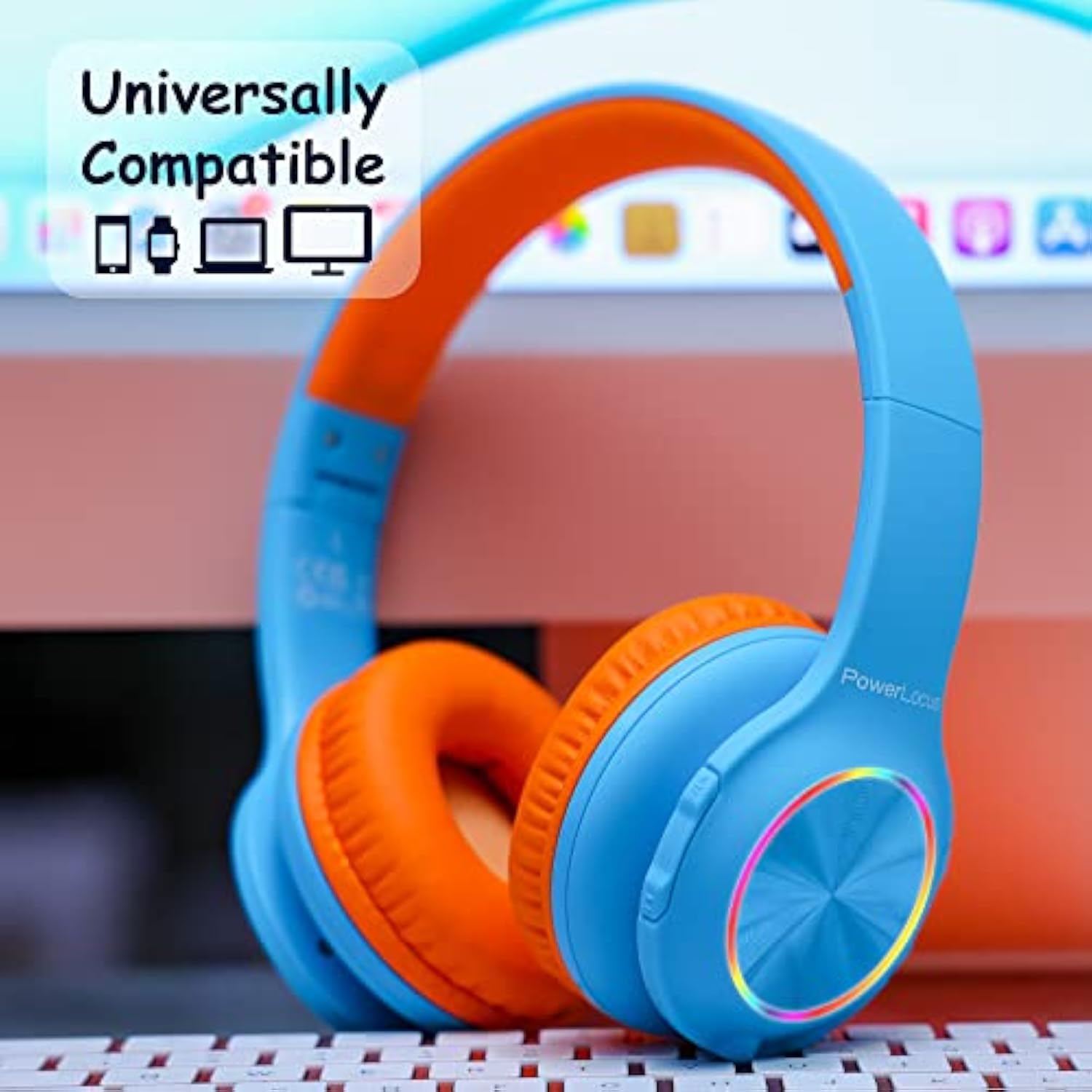 PowerLocus Kids Headphones, Bluetooth Headphones Over Ear for Kids with LED Li