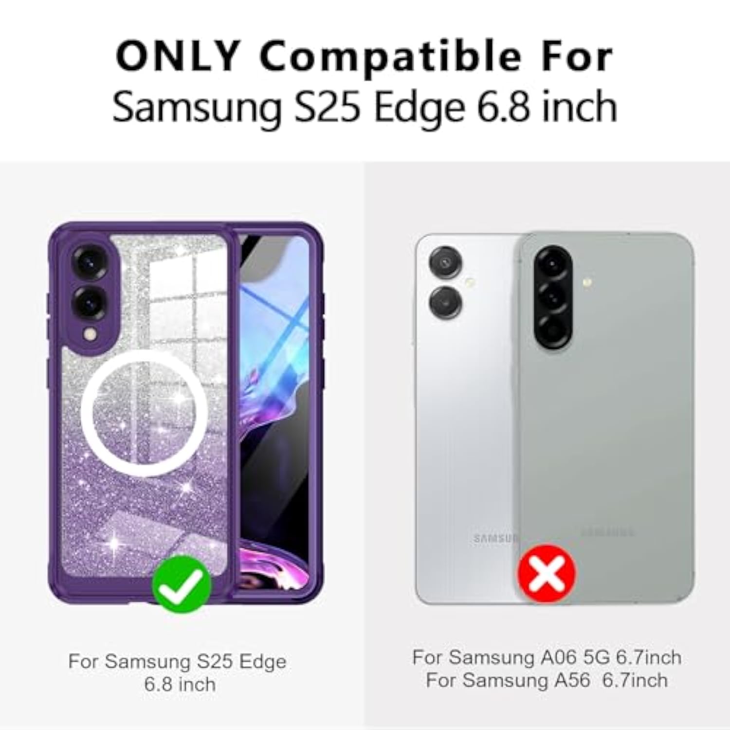 For Samsung Galaxy S25 Edge Case Glitter,Compatible With Magsafe[Built-In Tempered Glass Screen Protector] Full Body Shockproof Protective Slim Fit Bling Phone Case,Amethyst Purple
