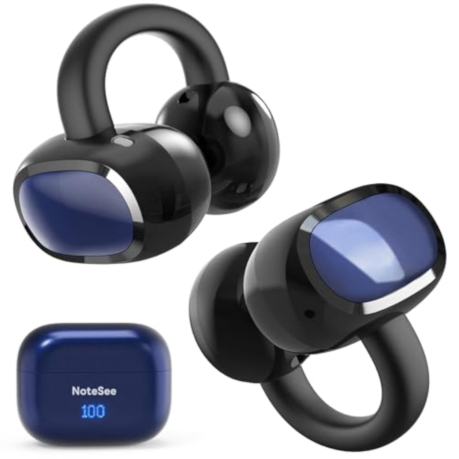 Open Ear Ring True Open Ear Headphones, Lightweight Comfort Open Ear Clip Wireless Earbuds, 40H Play Bluetooth 5.4 Headphones With Smart Digital Display Design Fit Sports Running, Workout Black