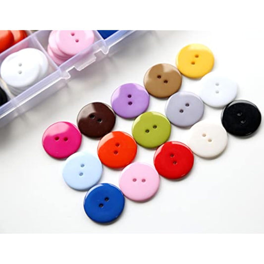 1 Inch (25Mm) 15 Colors Assorted Buttons 2 Holes Resin Button For Sewi