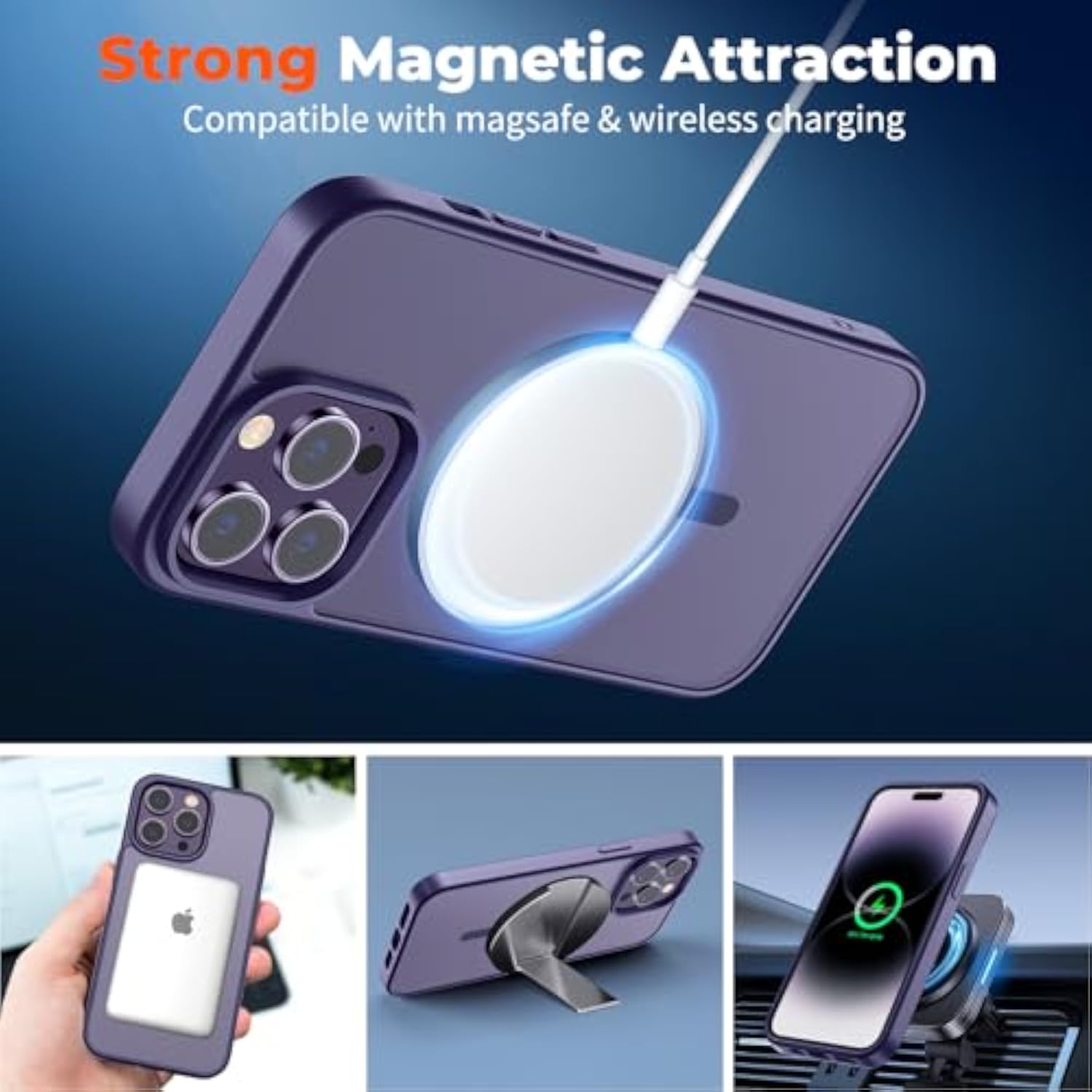 Dark Purple Magnetic Case for iPhone 14 Pro Max with Magsafe Compatibility