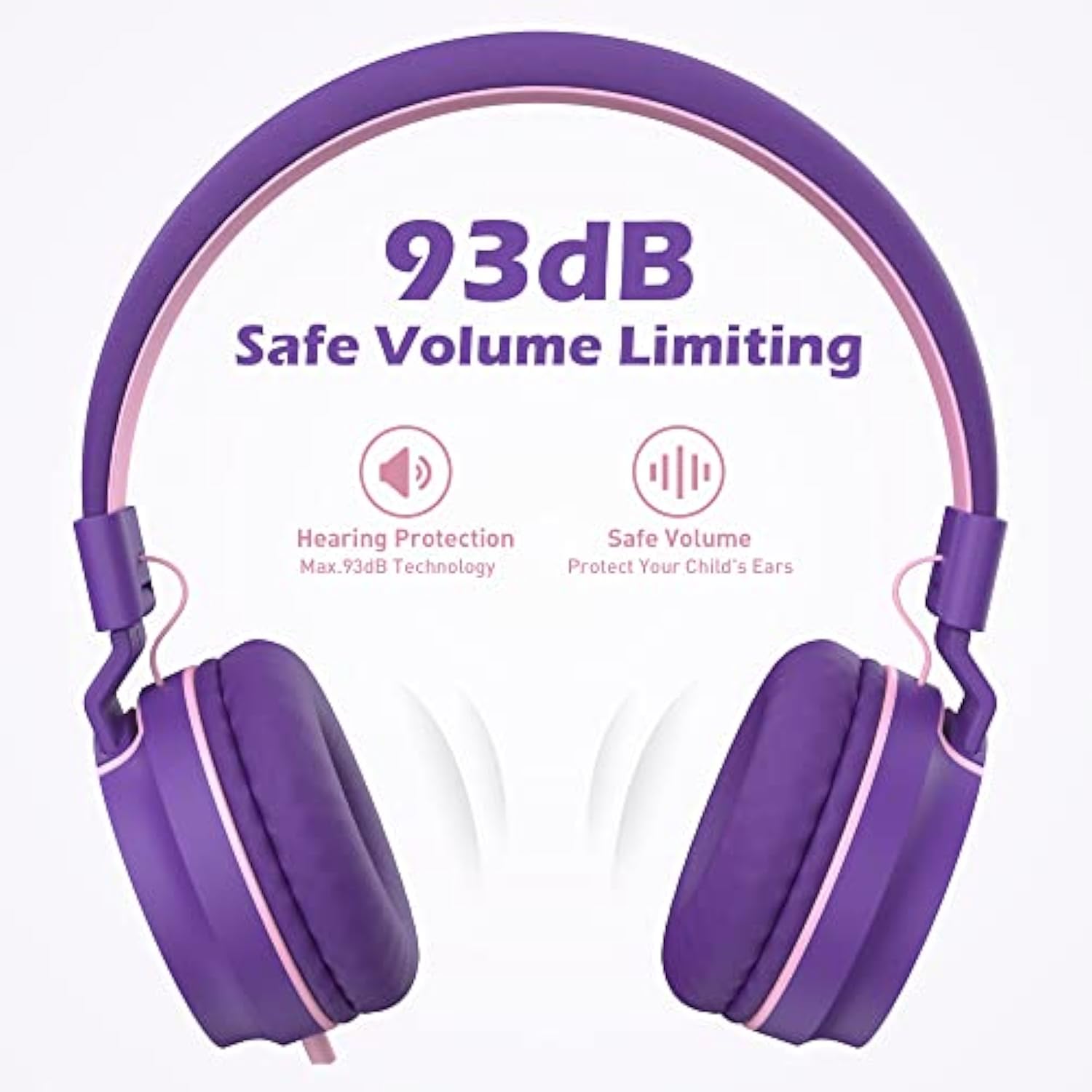 Kids Headphones, AILIHEN I35 On-Ear Headphones for School, Safe Volume 93dB, HD Mic Stereo Headphone for Kid Girls Children, Foldable Wired 3.5mm for Chromebook, Laptop, Computer, Tablet (Pink Purple)