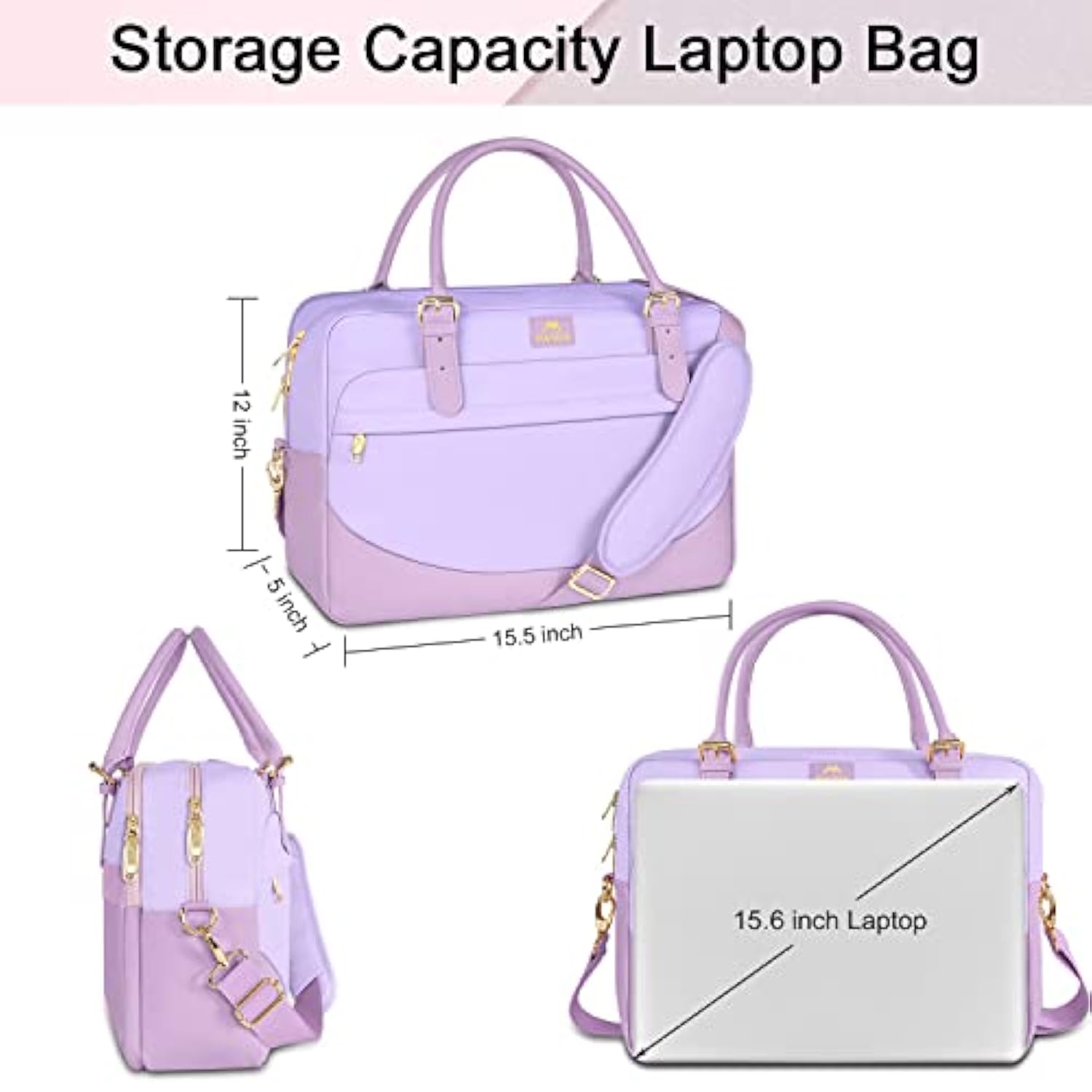Laptop Briefcase For Women, Fashion 15.6 Inch Computer Sleeve Bag Case With Adjustable Shoulder Strap, Water Resistant Cute Purple Messenger Work Tote Bag Gifts For Women Nurse Teacher College