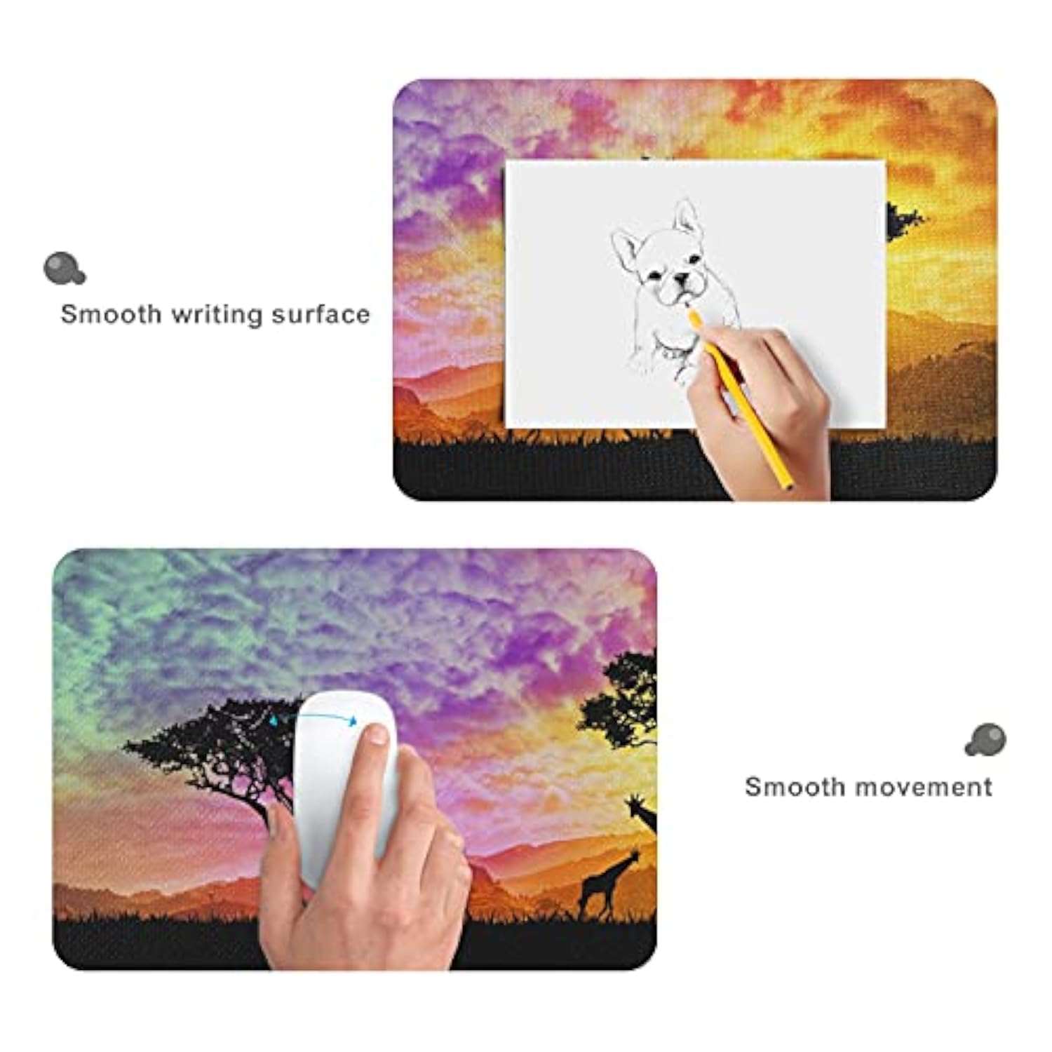 Africa Safari Giraffes And Elephants Large Gaming Mouse Pad With Non-Slip Rubber Base,Stitched Edge,Decorate Desk Mat For Laptop,Computer, Wristing Pad For Gamer,Office & Home