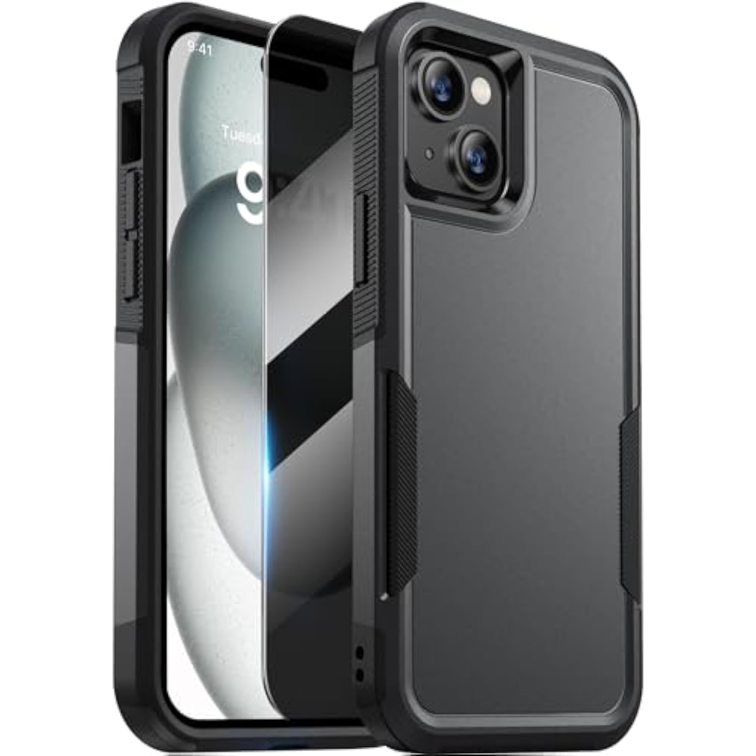 Designed For Iphone 15 Case, [With Privacy Screen Protector] [Anti Spy] [Military Grade Drop Protection] Heavy Duty Full-Body Shockproof Phone Case, Black