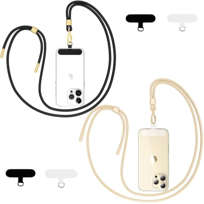 Phone Lanyard 2 Pack - Universal Crossbody Neck Strap With 4 Pads Durable Adjustable Nylon Phone Lanyard For Iphone Samsung And More (Black+Gold)
