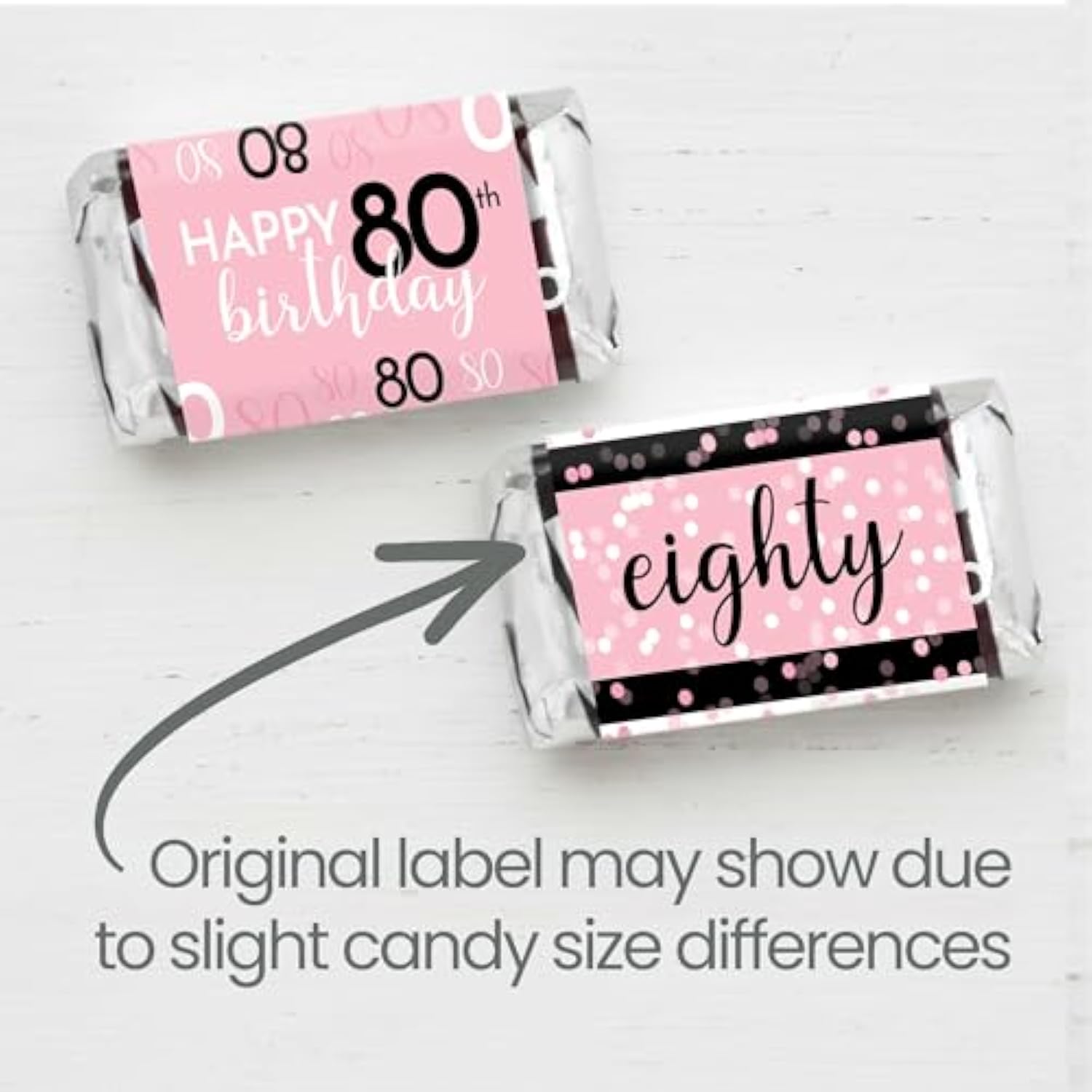Pink, Black, And White 80Th Birthday Party Mini Candy Bar Wrappers - 42 Count, 80Th Birthday Decorations For Women