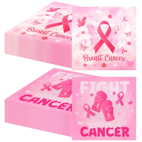 40pcs Breast Cancer Awareness Napkins, Breast Cancer Napkins Bulk, Pink Ribbon Paper Napkin for Tableware Decorations Breast Cancers Awareness Accessories