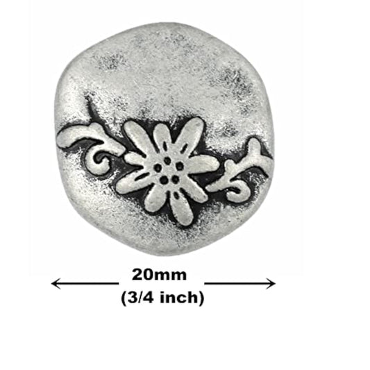 10 Pieces Hexagon Vine Flower Metal Shank Buttons. 20Mm (3/4 Inch) (An