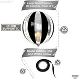 Big, 22 Inch Black And Silver Balloons - Pack Of 6, Black And Silver Party Decorations | 360 Degree 4D Stripe Black Silver Balloons | Silver And Black Balloons For Black And White Party Decorations