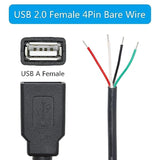 4Pcs Short Usb A Female 4 Pin Bare Wire 11Inch,Usb 5V/2A 4 Pin Pigtail Open En