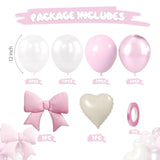 Pink Balloons, Pink Bow White Heart Balloon, Pearl White Double-Stuffed Balloons With Metallic Bow Heart Shaped Foil Balloon For Birthday Baby Shower Wedding Bridal Shower Engagement Decorations