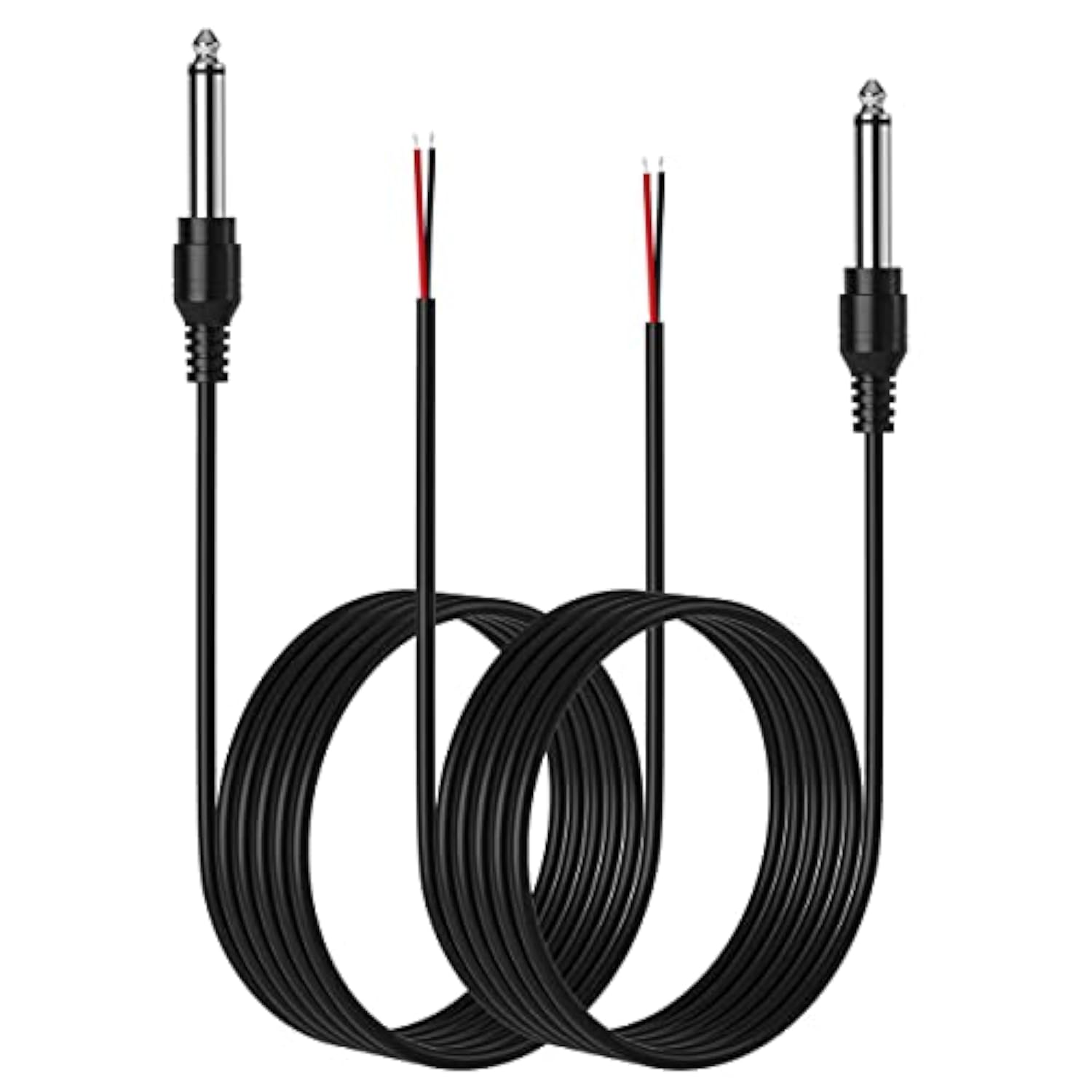 2-Pack 6Ft Replacement 6.35Mm Male Plug To Bare Wire Open End Ts 2 Pole Mono 1/4" Hifi Speaker Plug Jack Amplifier Patch Audio Cable,Microphone Cord For Dj Application,Diy Connector Repair