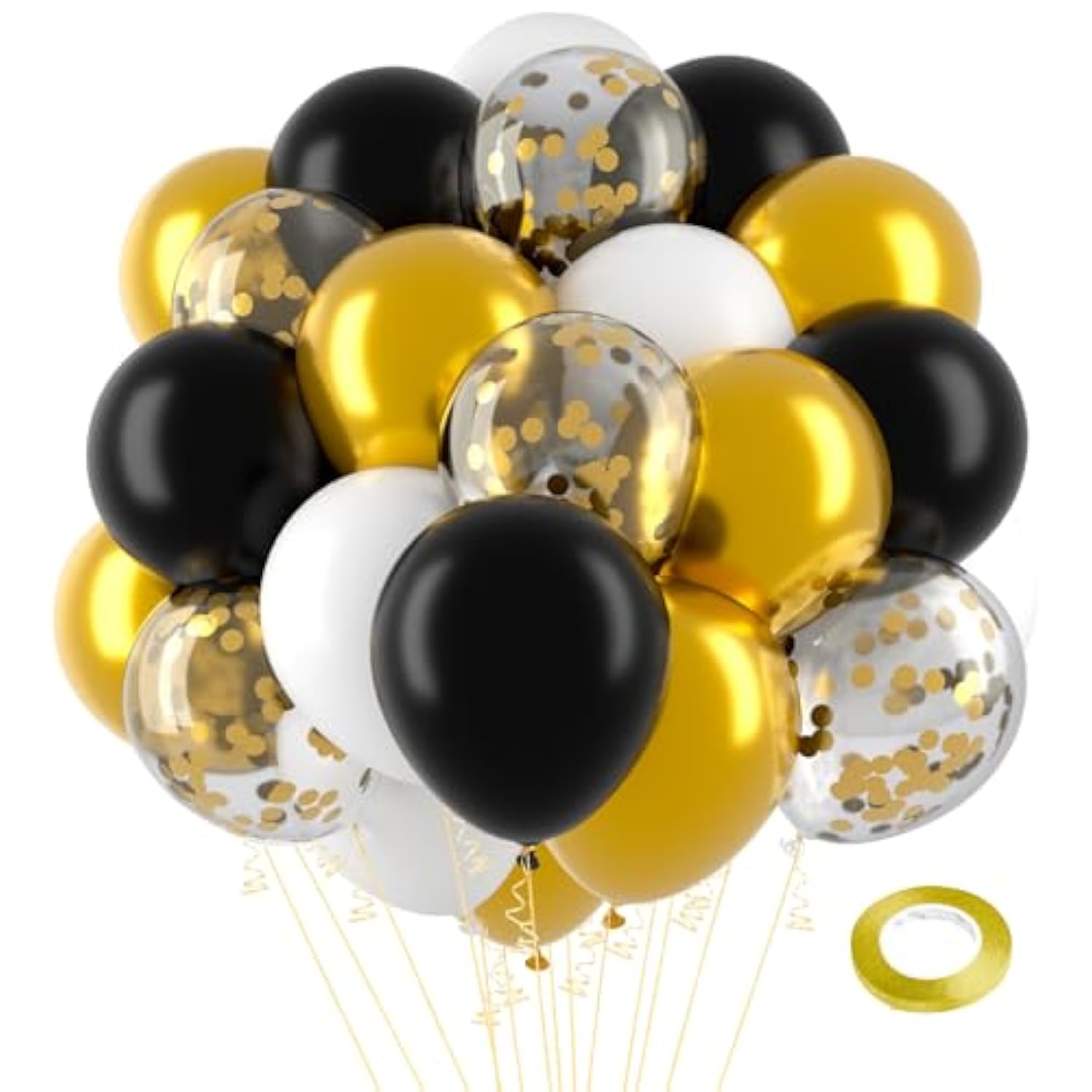 60pcs Gold Black Confetti Balloons 12inch Party Decorations