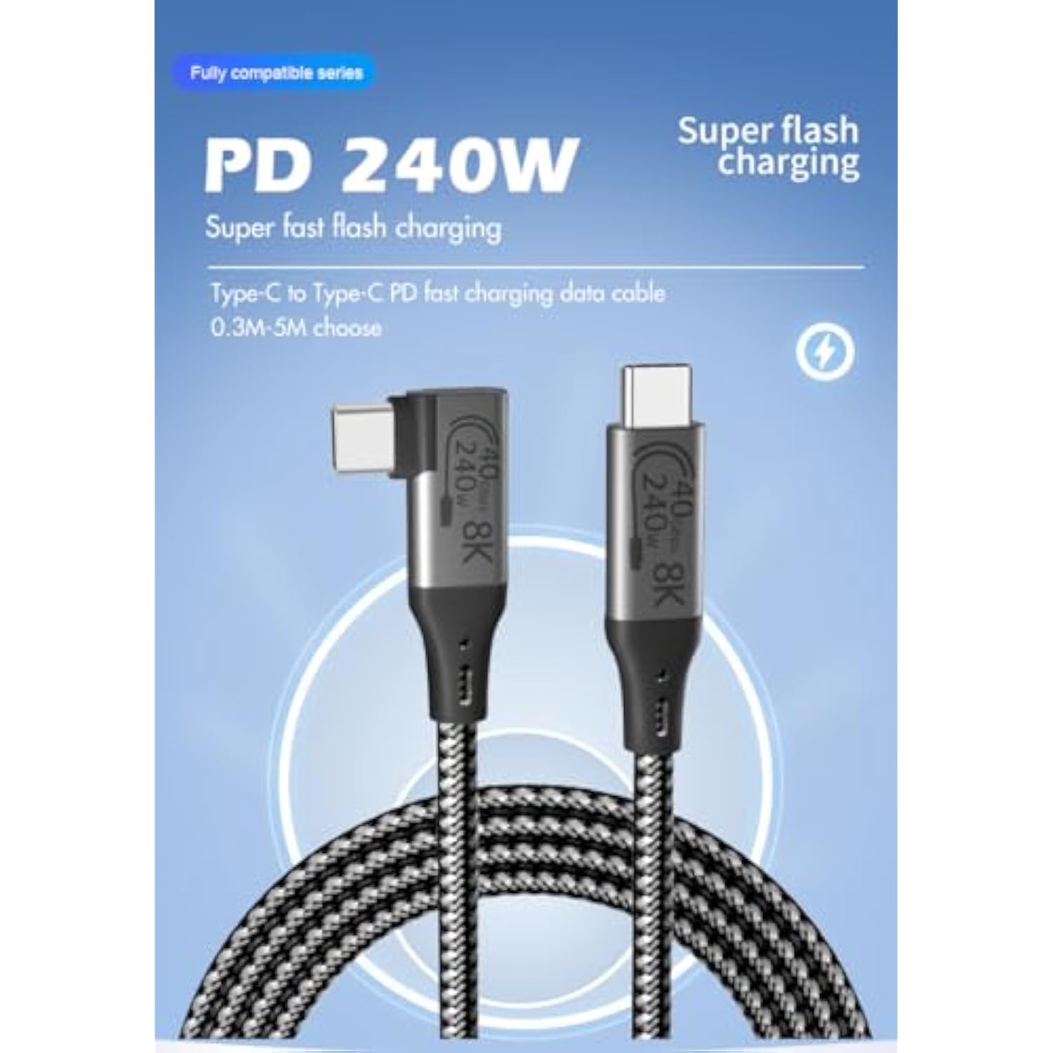 6-Foot Usb4 Cable Compatible With Thunderbolt 3, Thunderbolt 4 And Usb-C - Supports 8K Hd Display, 40Gbps Data Transfer, 240W Charging - 90-Degree Right Angle Usb-C