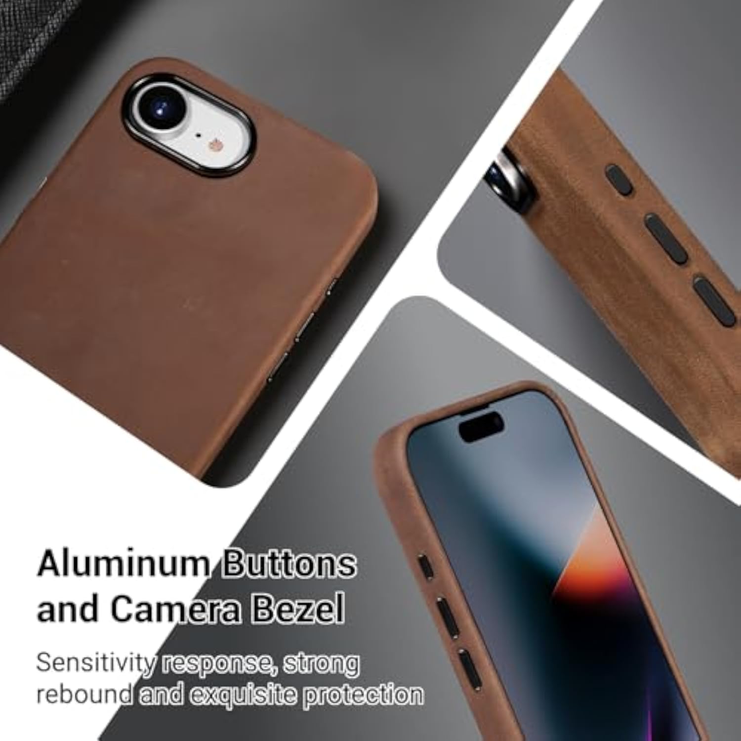 Vintage Brown Leather Case for iPhone 16e/iPhone 17e, Crazy Horse Leather Crafted Phone Case