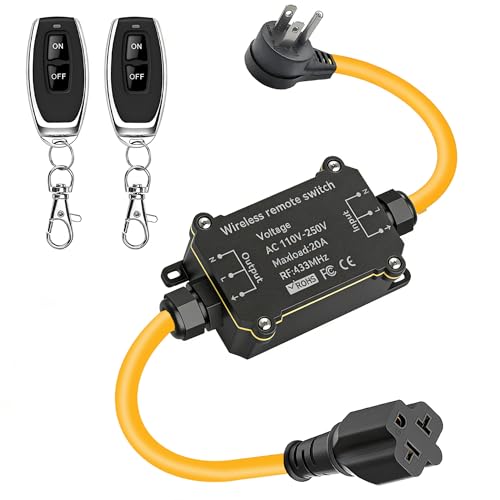 Ac110V Waterproof Remote Control Power Switch,Equipped With A Multi-Functional Socket Plug, Ac110/230/240/250 V/20A Waterproof Wireless Light Switch,165 Ft,Suitable For Lamps And Electrical Equipment