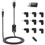 Usb C To Dc Adapter,Barrel Pd Trigger Cable(3.3Ft) With 10 Connector Tips,Usb To Dc Power Cable Can Switch Voltage By Pressing The Key,Support Led Display Voltage