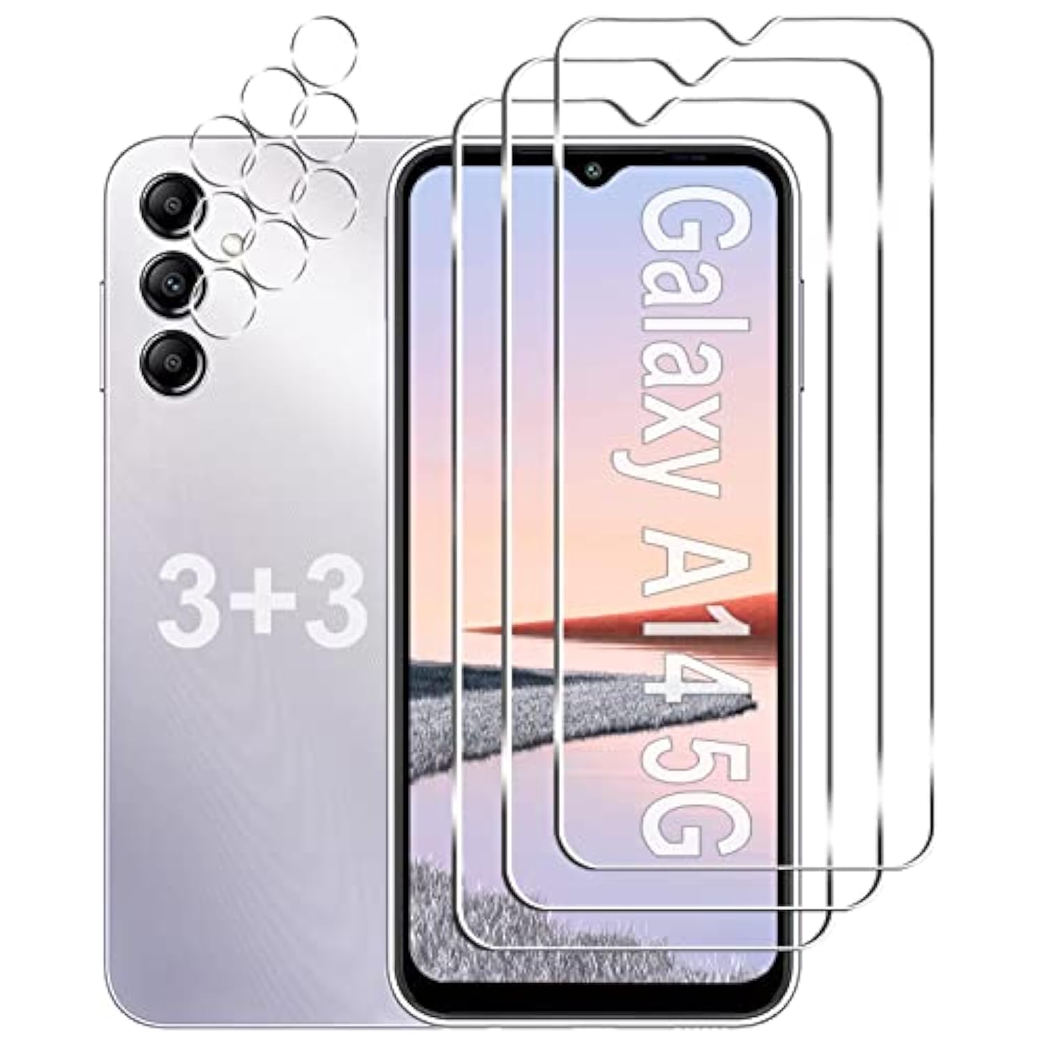 [3+3 Pack] Galaxy A14 5G Screen Protector + Camera Lens Protector, 9H Hardness, Scratch Resistant, Easy Installation, Bubble Free, Hd Tempered Glass For Samsung Galaxy A14 5G