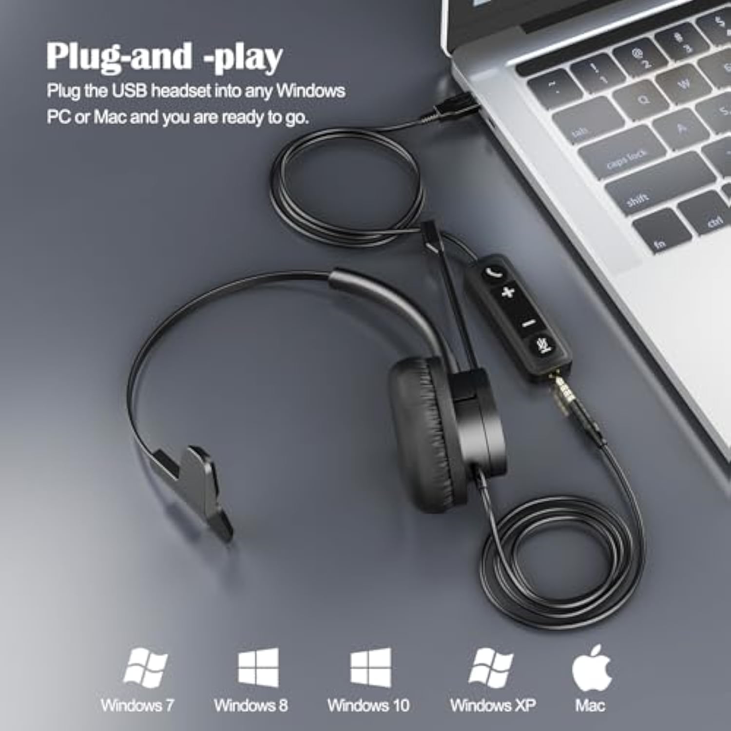 Usb Headset With Microphone, Noise Cancelling Pc Headphone With Volume Control, Usb/3.5Mm Headset For Computer, Cell Phone, Call Center, Office, Ms Teams, Zoom, Webex, Conference Meeting