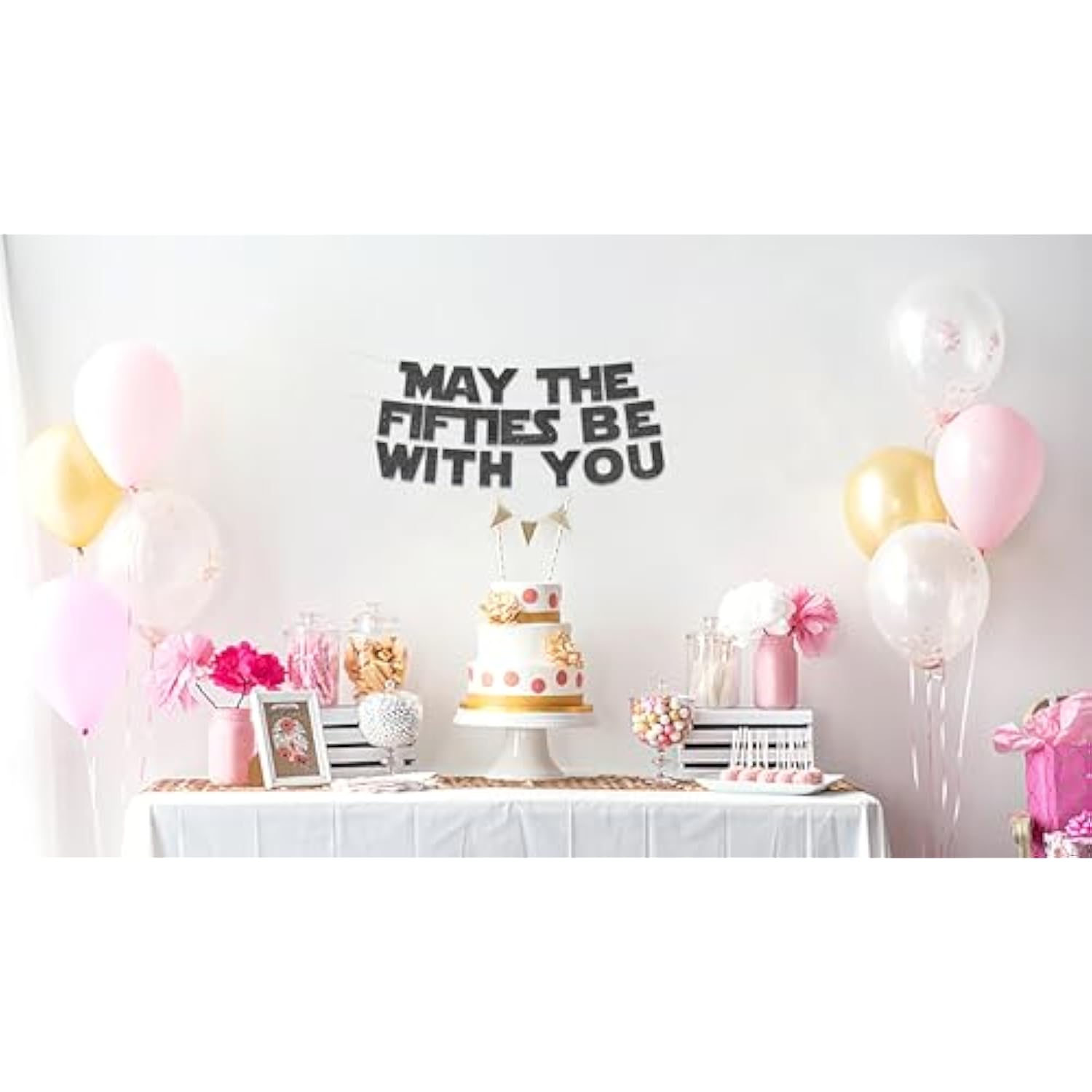 Happy 50Th Birthday And Anniversary Party Black Glitter Banner.