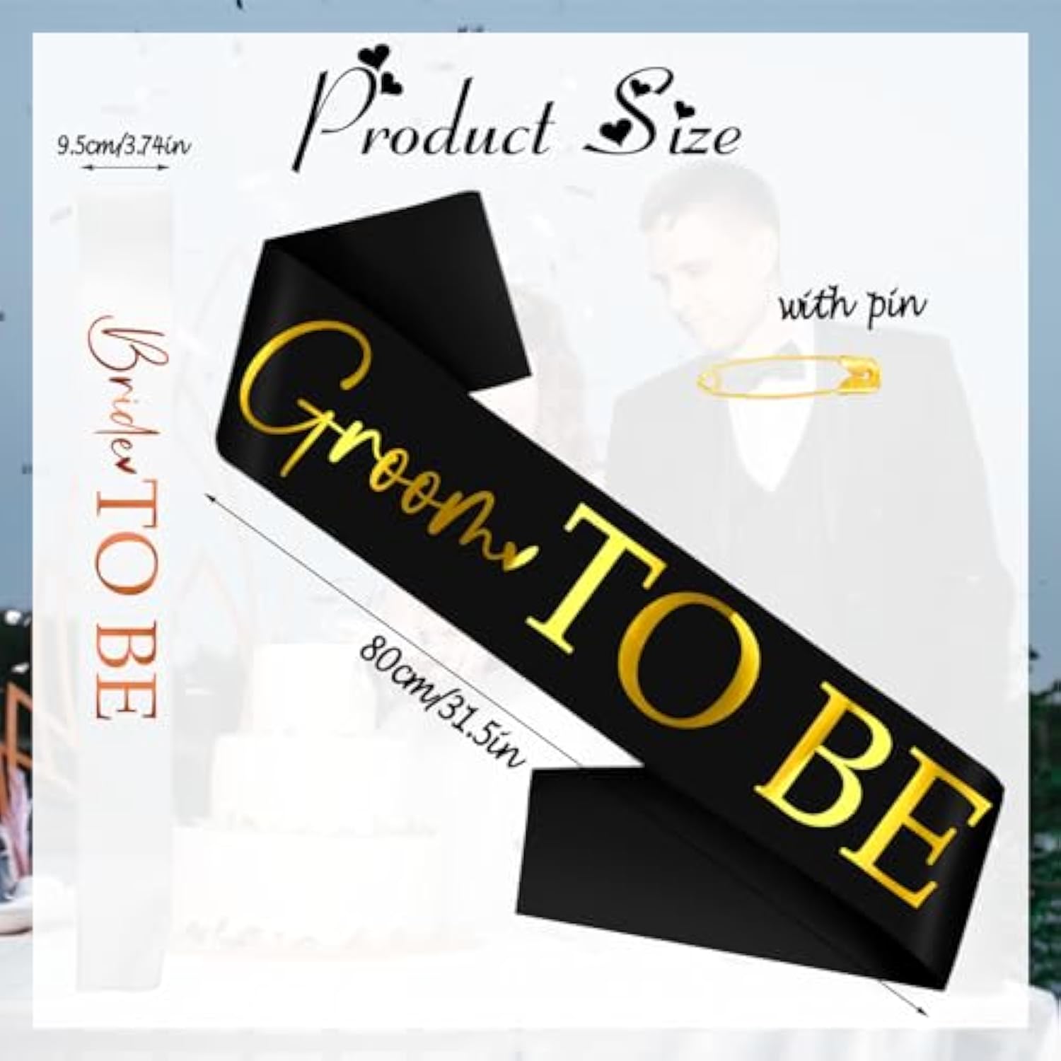 2 Pcs Bride To Be And Groom To Be Sash With Foil, Rose Gold Bachelorette & Gold Bachelor Sash For Bridal Shower Wedding Hen Party Decorations Engagement Gifts (White And Black)