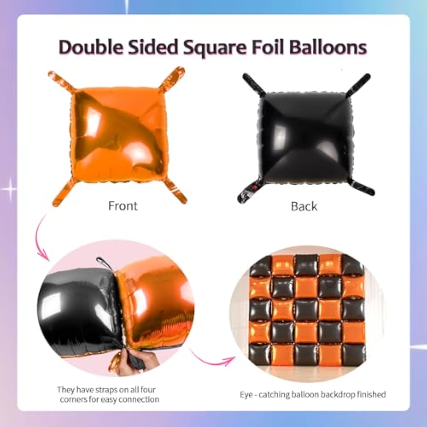 25Pcs Black And Orange Foil Square Balloon Backdrop Wall &149Pcs Black Orange White Balloons Arch, Double Sided Balloon Tunnel For Graduation, Birthday, Halloween Party Decor