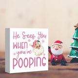 Funny Pink Christmas Bathroom Sign Wooden Box Decor for Home or Office