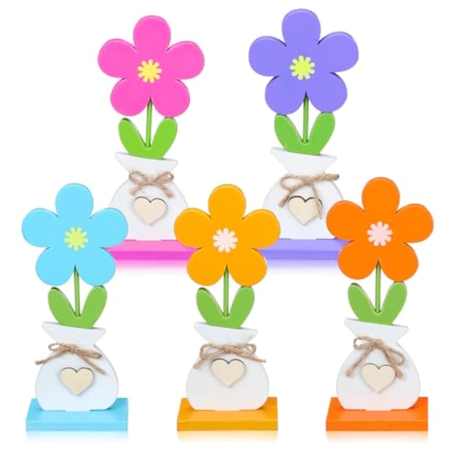 5 Pcs Spring Decorations Flower Butterfly Tiered Tray Wood Table Signs Rustic Table Centerpieces Spring Shelf Sitter Decor Farmhouse For Home Housewarming Diy Craft(Flower)