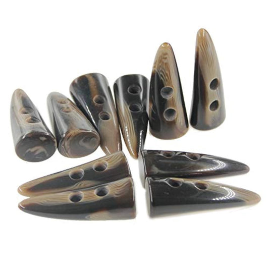 10Pcs Dark Coffee Color Resin Toggle Buttons Horn Tooth Shape Two Hole