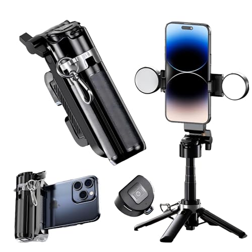 Mini Selfie Stick Tripod Stand for iPhone ?6-Section Adjustable Height Extension (12-42cm)?10 Meter Remote One Click Control ?Suitable for