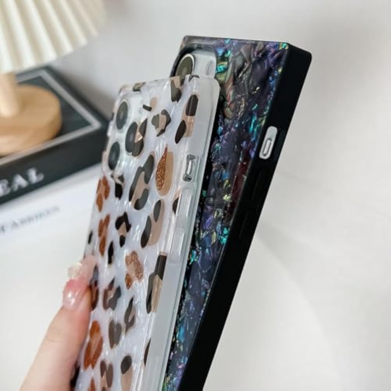 Elegent Mother Shell Pearl Compatible With Iphone 13 Pro Max Rectangle Edge Case,Chic Slim Colorful Abalone Pearl Soft Tpu Protective Cases Cover