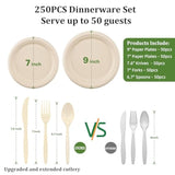 Compostable Paper Plates Set 250Pcs Heavy-Duty Sugarcane Biodegradable Dinnerware