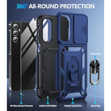 For Samsung Galaxy A15 5G Case With Screen Protector & Slide Camera Lens Cover,Builtin 360°Rotate Magnetic Ring Stand Shockproof Protective Phone Case For Samsung A15 5G Case (Blue)