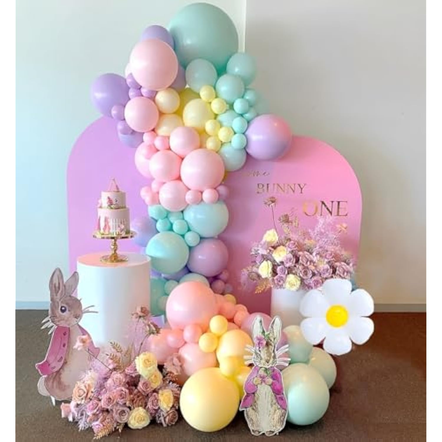 136Pcs Pastel Balloons Garland Arch Kit, Pastel Macaron Balloons With Daisy Balloon For Wedding Anniversary Easter Birthday Party Decoration