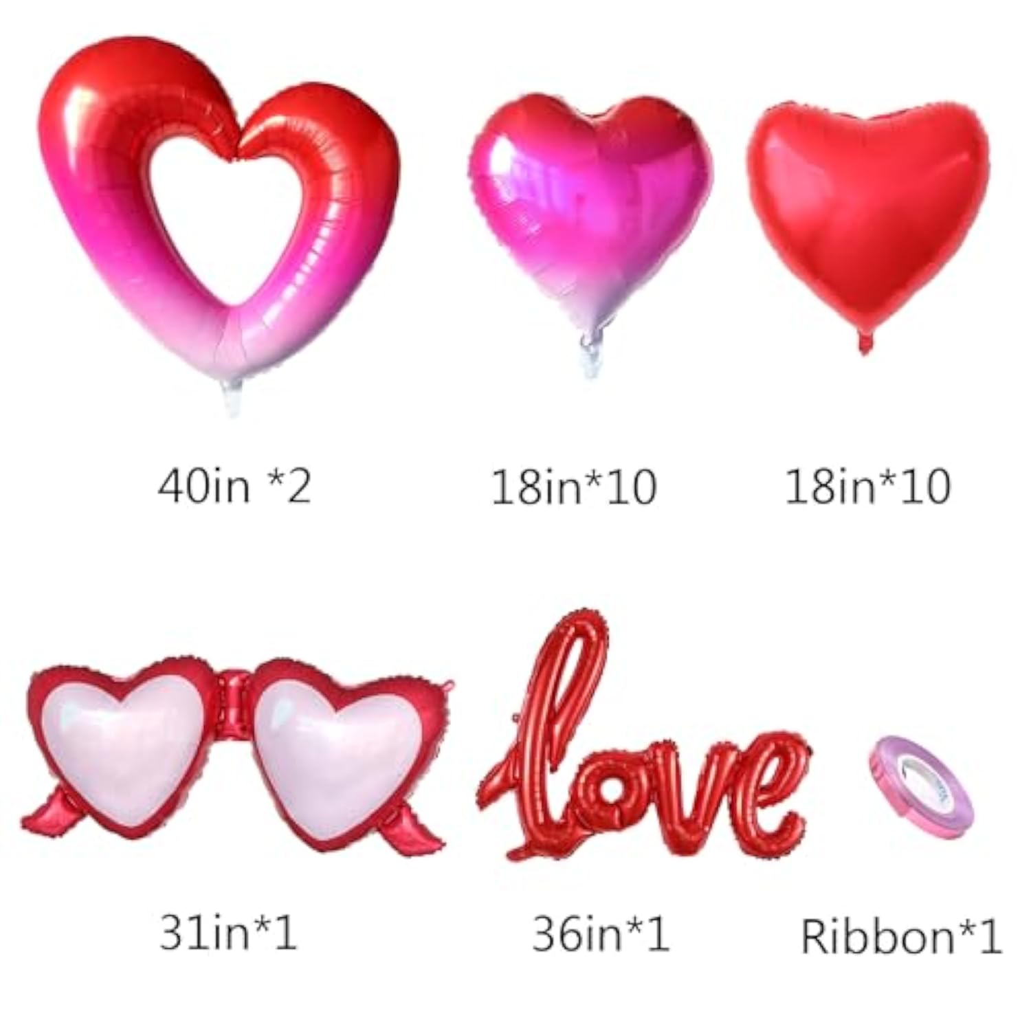 24Pcs Valentines Day Heart Balloons Large Red Pink Heart Love Glasses Foil Mylar Balloons Gifts For Her Wedding Propose Marriage Anniversary Birthday Party Decorations
