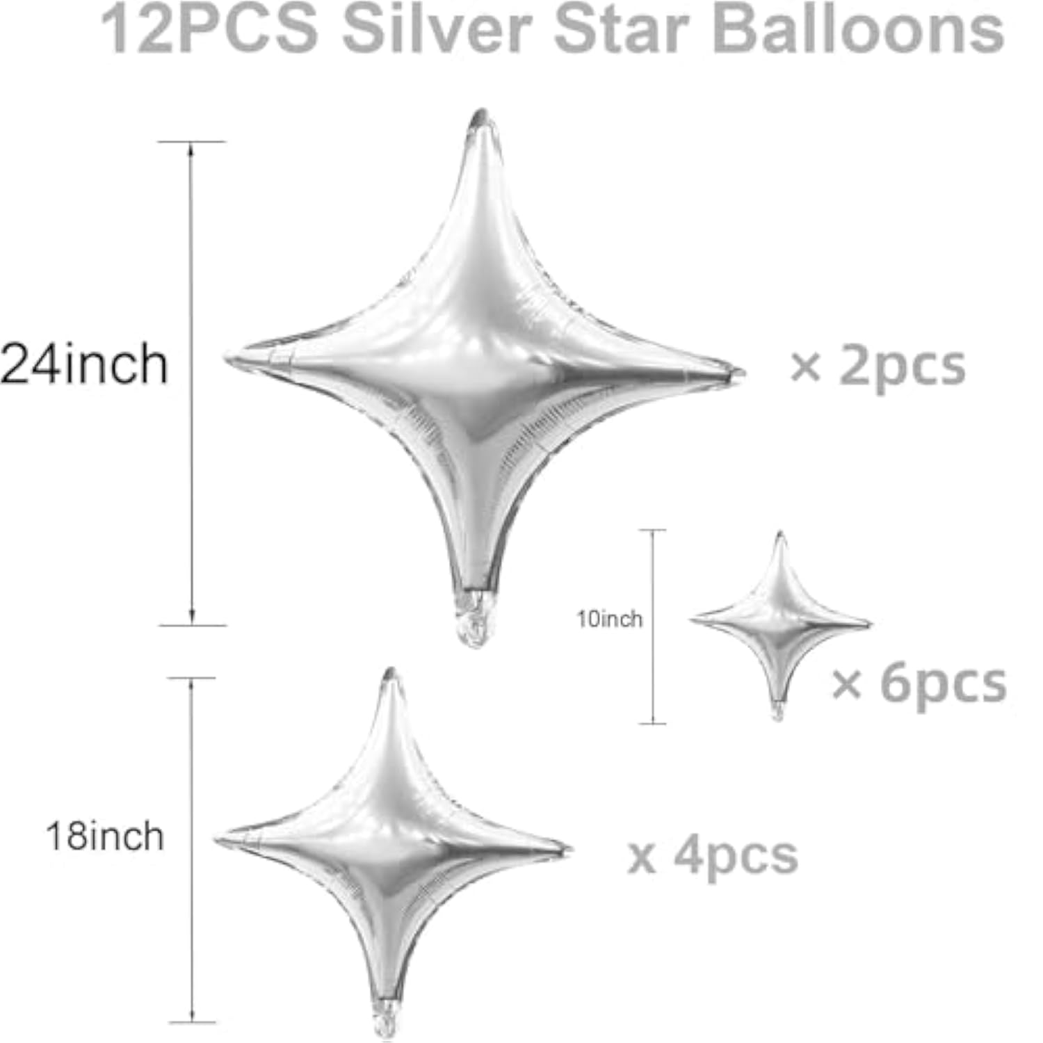 Silver Star Foil Balloons: Party & Event Decorations - 12 Pack
