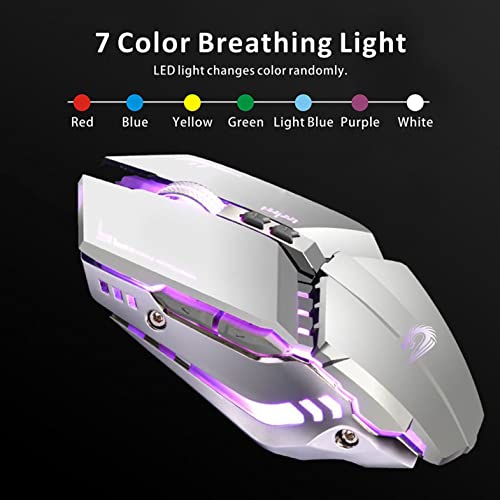 T12 Wireless Gaming Mouse Rechargeable, 2.4G Silent Optical Wireless Computer Mice with Changeable LED Light for Laptop PC, 7 Buttons, 3 Adjustable