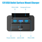 2 Pack 12V Usb Outlet Surface Mount Lightweight, Dual Usb C 30W And Qc 18W Car Usb Port 12 Volt Usb Cigarette Lighter Replacement Charger Socket Panel With Button Switch For Rv Bus Marine Motorcycle