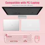 Cute Cat 2.4G Usb Wireless Keyboard And Mouse Combo, Silent Keys, Candy Colors, Compatible With Notebook, Pc (Pink110Keys)