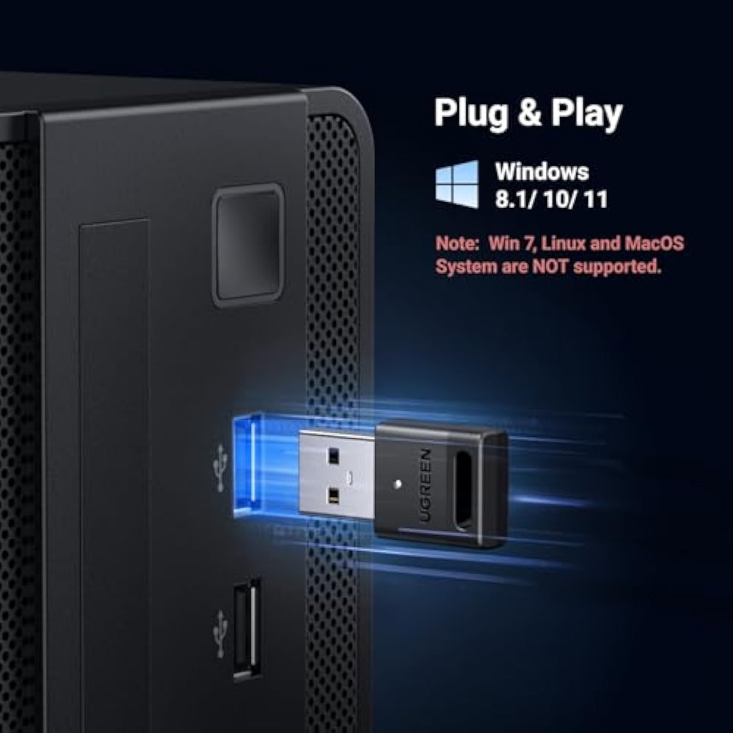 UGREEN USB Bluetooth 5.3 Adapter for PC, Plug & Play for Windows 11/10/8.1, Bluetooth Receiver & Transmitter for Keyboard/Mouse/Headphone/Speakers/Printer