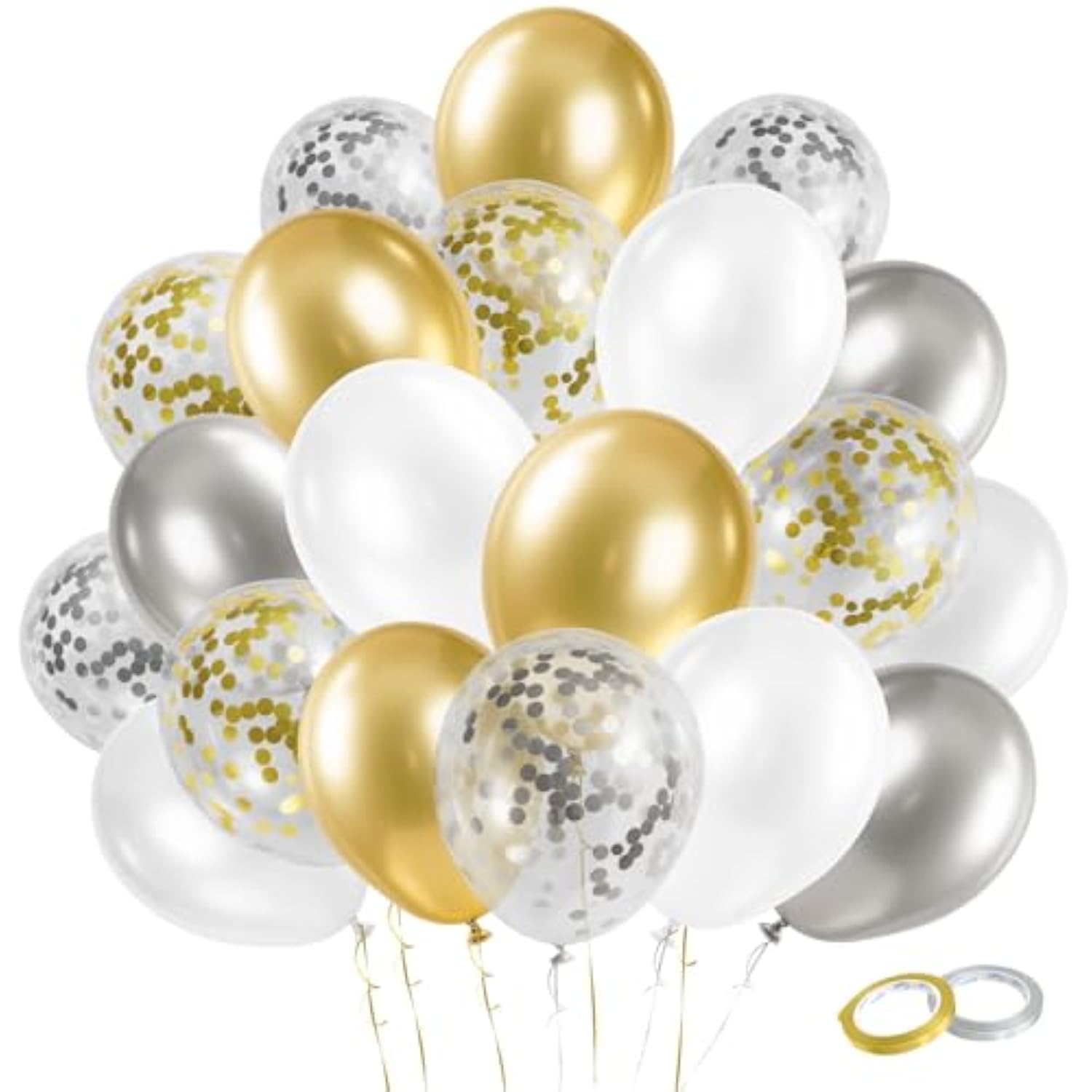 Gender Reveal 60 Pcs Balloons For Birthday Party?12 Inch Gold And Silver Latex Metallic Balloons 12 Inch Gold And Silver Confetti Balloons For Birthday Party Wedding Anniversary