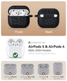 Leopard Carving for AirPods 4 Case 2024,Pattern Design Cute Soft Silicone Protective Cover for Man/Women/Girly - with Keychain &Cleaning Kit(Black)