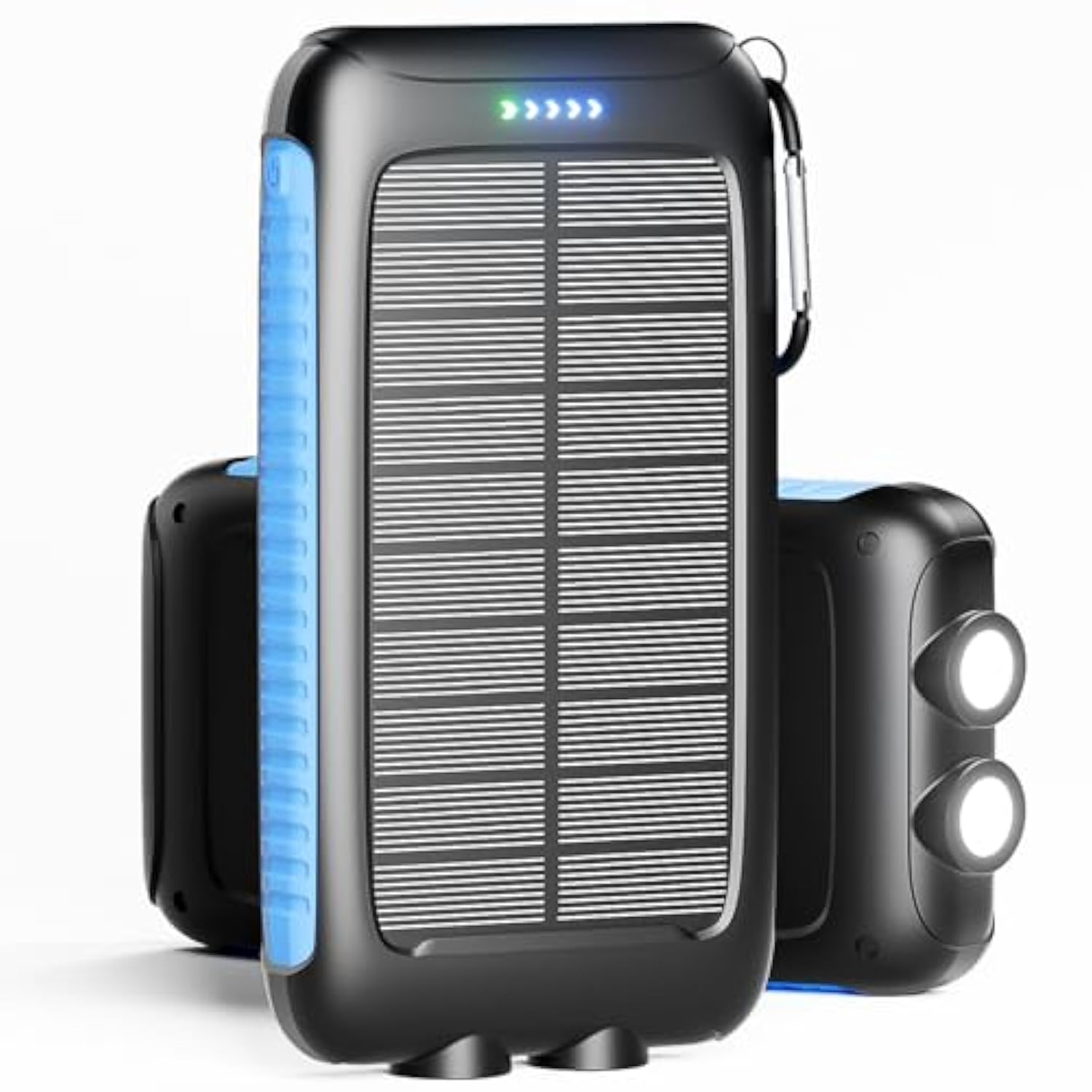 Power-Bank-Solar-Charger - 20000Mah Power Bank, Portable Charger, External Battery Pack 5V/3A Type C Input Output Dual Built-In Super Bright Flashlight, Carabiner, Solar Panel Charging